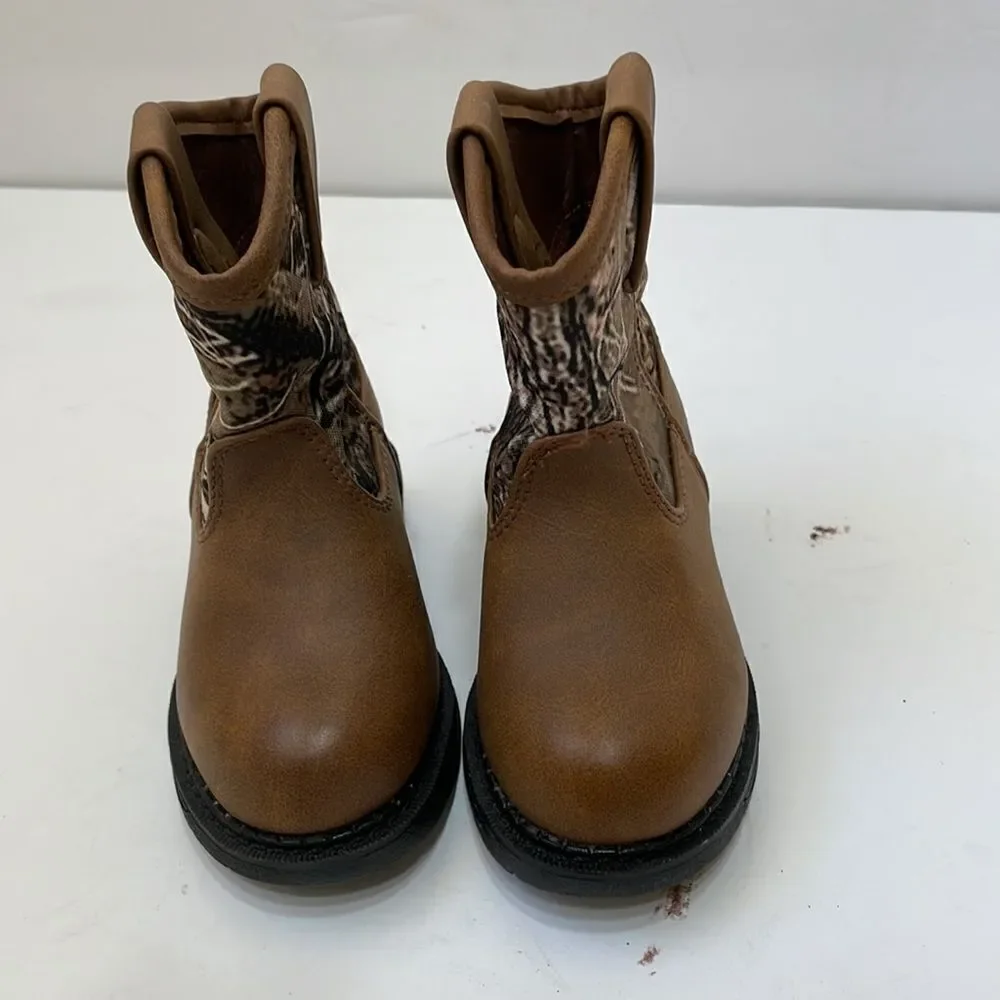 OUTBOUND TRADING LIL MAX FAUX LEATHER AND‎ CAMO PRINT SLIP ON BOOTS